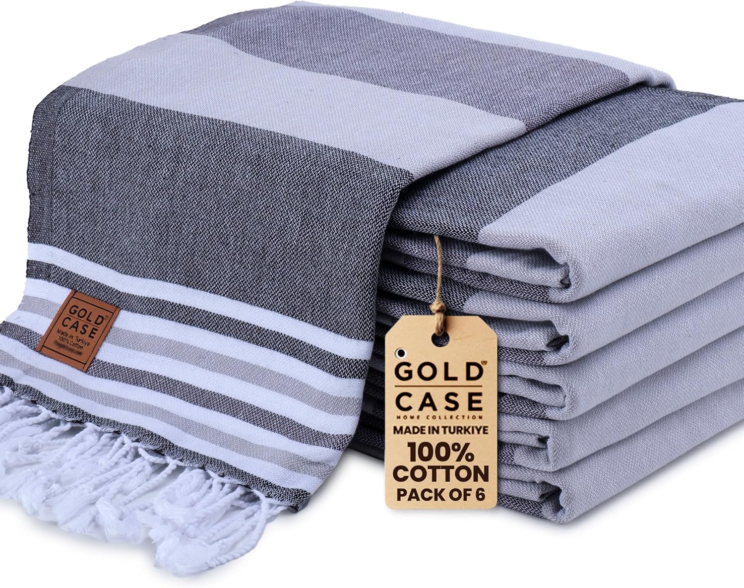 Gold CASE Turkish Beach Towel Set of 6 - Quick Dry & Sand Free