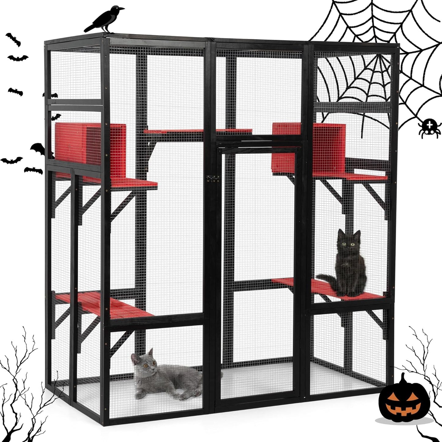 71Inches Large Wood Catio Outdoor Cat Enclosure with Perches