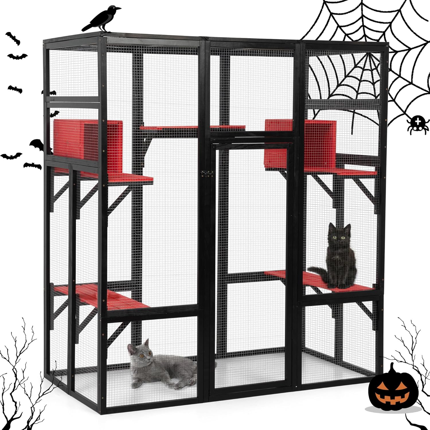 71Inches Large Wood Catio Outdoor Cat Enclosure with Perches