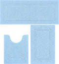 Light Blue Bathroom Runner Rugs Set of 3 - Soft Fluffy Bath Mats