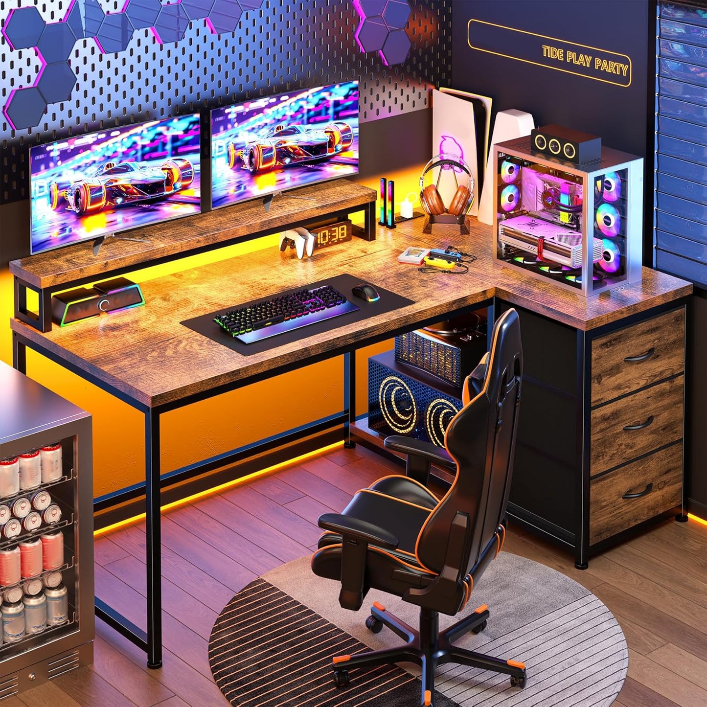 48 L Shaped Gaming Desk with LED & Power Outlet