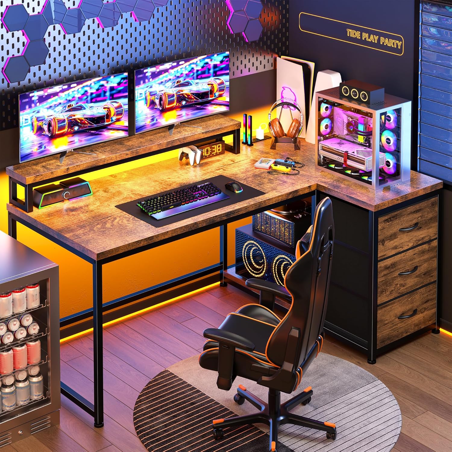 48 L Shaped Gaming Desk with LED & Power Outlet