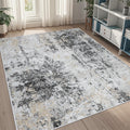 5x7 Area Rug Black Grey Gold - Washable Low-Pile Abstract Rug