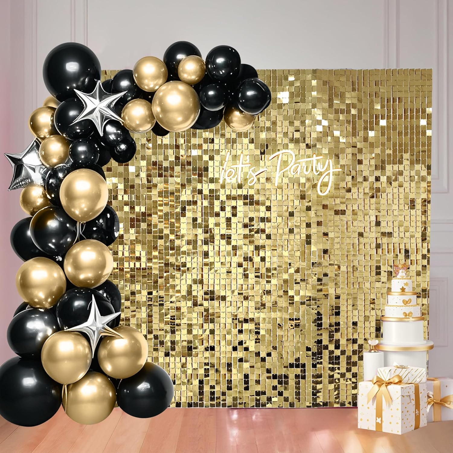 36 Pcs Light Gold Shimmer Wall Backdrop Panels for Parties