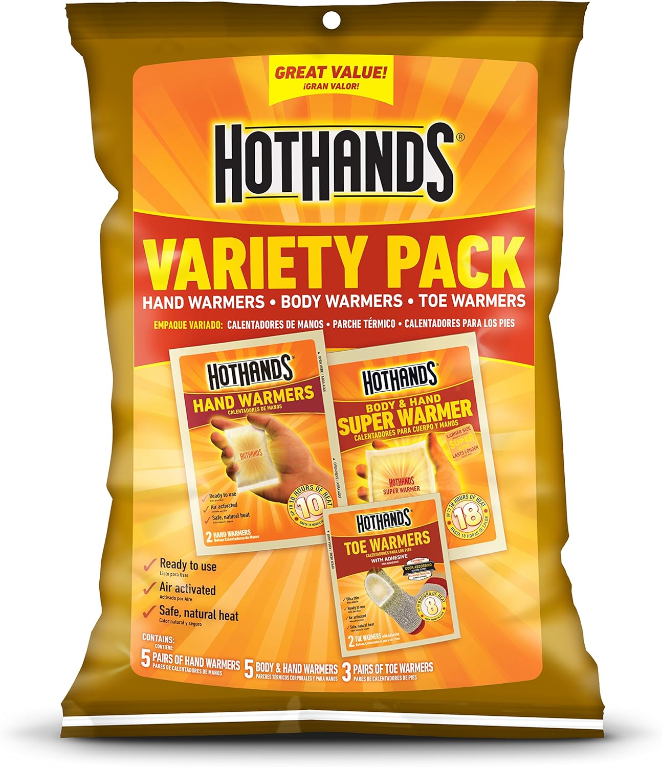 HotHands Variety Pack - Long Lasting Safe Warmers
