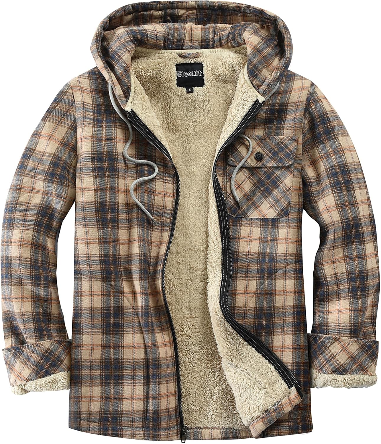 Elesuit Men's Full Zip Fleece Flannel Jacket for Cold Weather