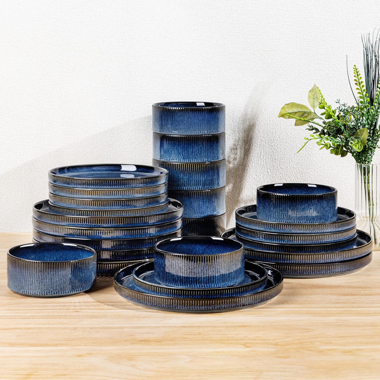 TheTerra Ceramic Dinnerware Set for 8, 24 Pieces in Starry Blue