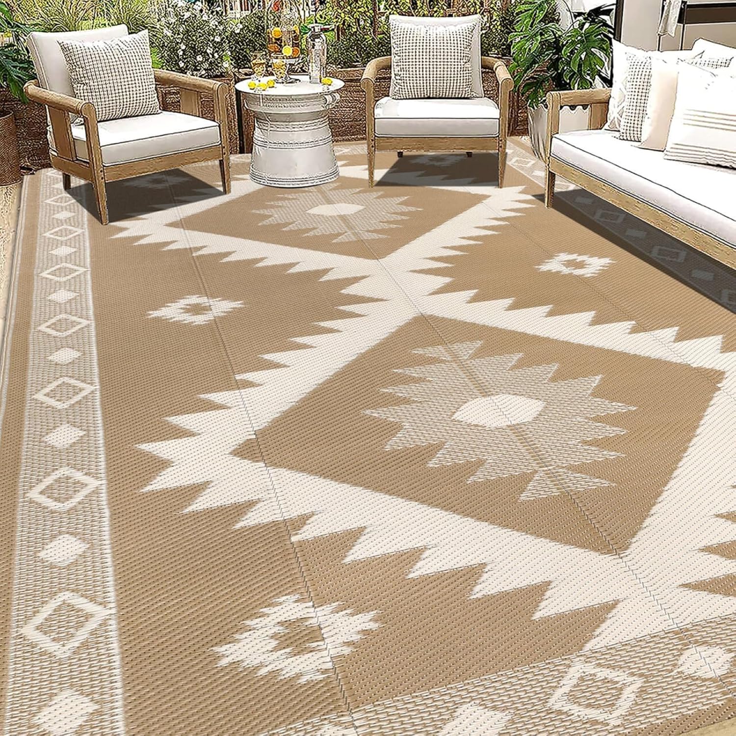 HEBE Outdoor Rug 9ftx12ft Waterproof Reversible Mat for Patios
