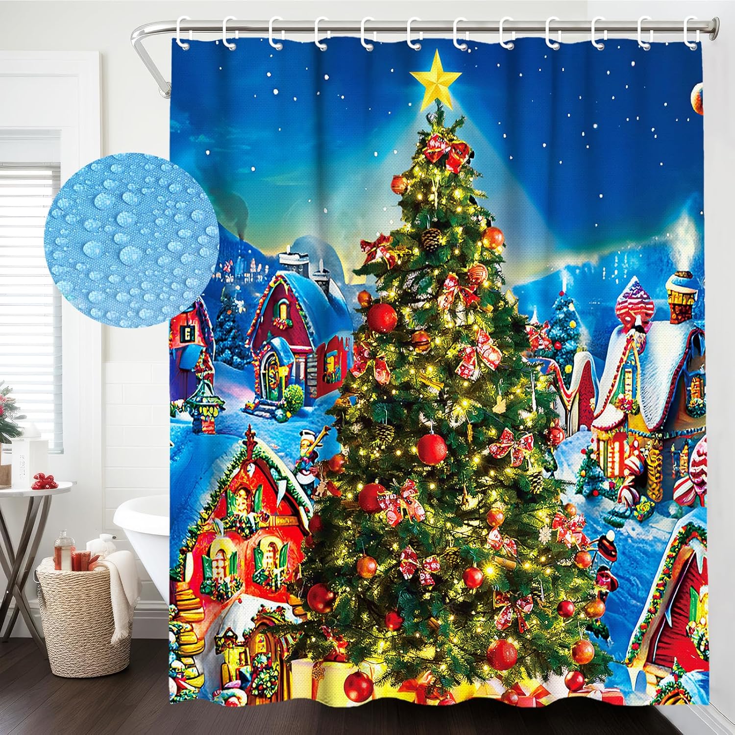 Blue Christmas Tree Shower Curtain Set - Beat Loneliness!