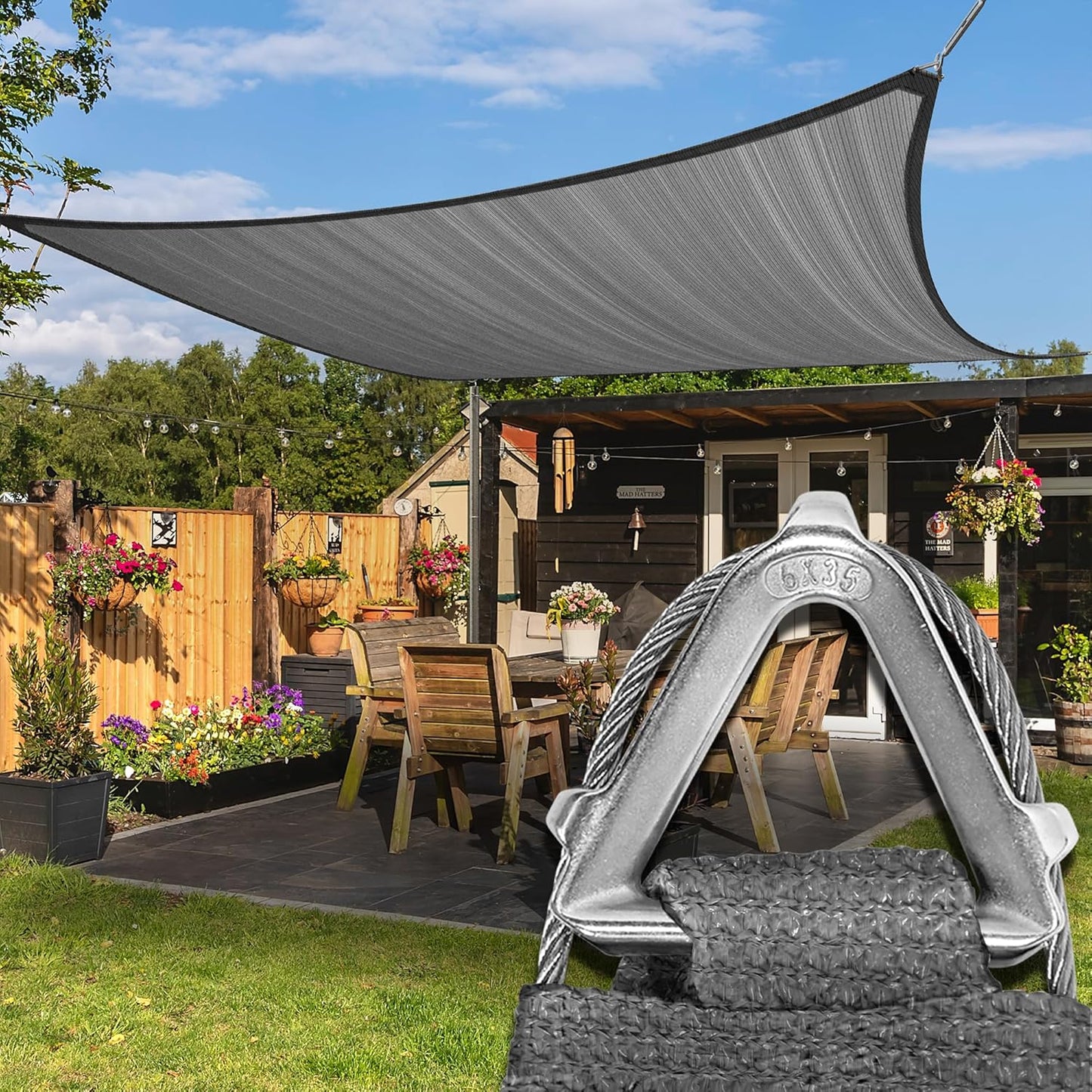 ColourTree Heavy Duty 29ft x 48ft Grey Sun Shade Sail for Outdoors
