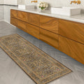 Non Slip 2x5 Gold Brown Bathroom Runner Rug - Washable Vintage Floral