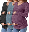 Maternity V Neck Ribbed Long Sleeve Shirt 3 Pack - Comfortable Fit