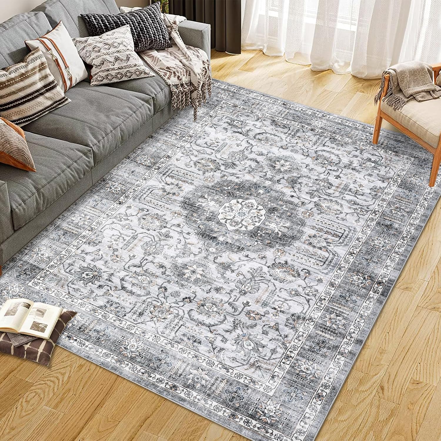 Vintage Washable Area Rug for Living Room by GarveeHome