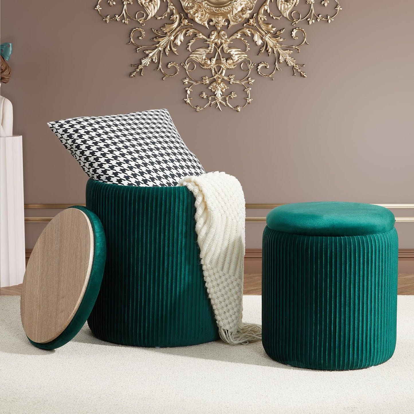 Royal Windsor Round Ottoman Set of 2 with Storage for Home