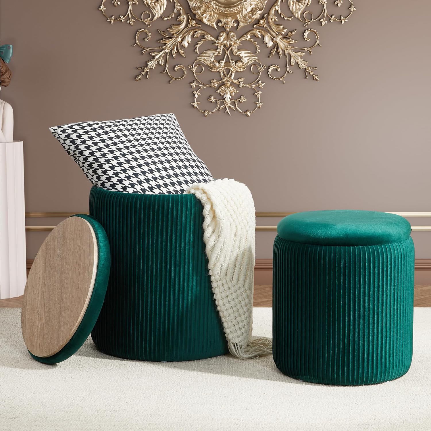 Royal Windsor Round Ottoman Set of 2 with Storage for Home