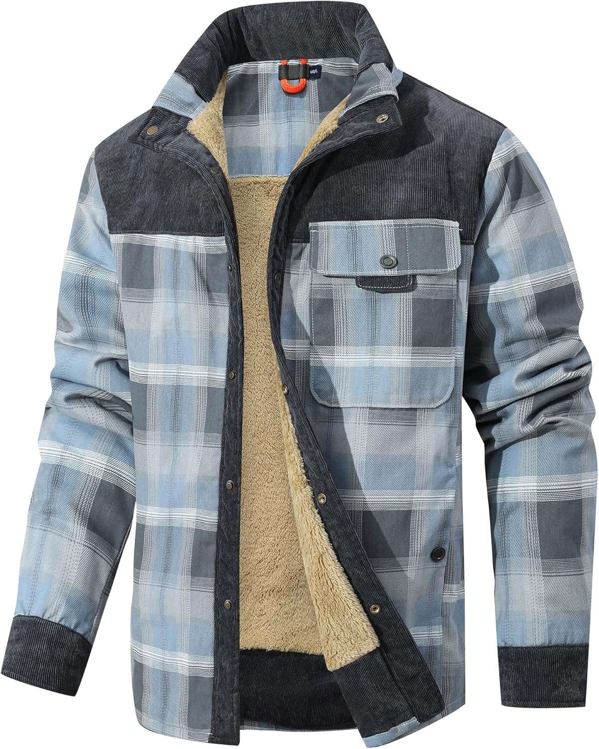 HYPESTFIT Men's Corduroy Plaid Sherpa Lined Flannel Shirt Jacket
