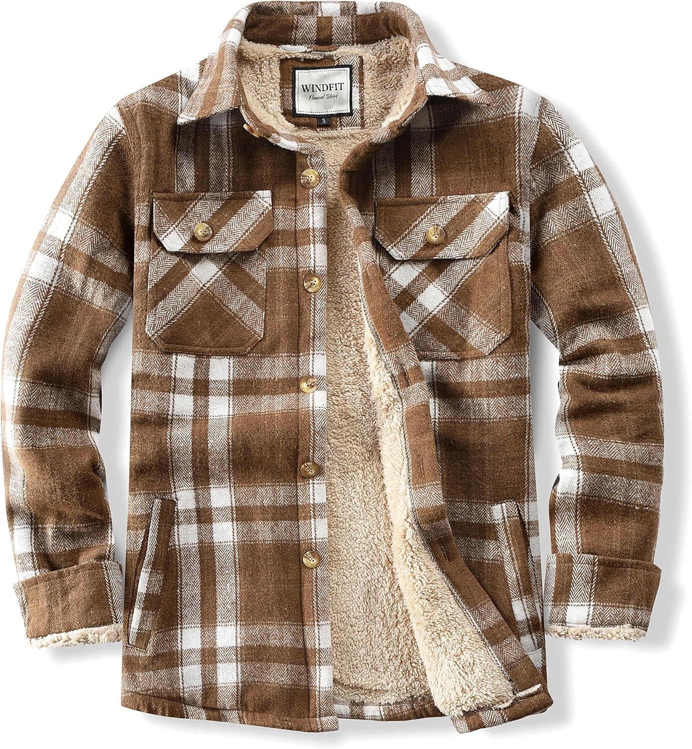 Men's Cotton Sherpa Lined Flannel Shirt Jacket for Outdoor Use