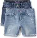 Girls' Denim Midi Shorts - Comfortable, Adjustable Fit