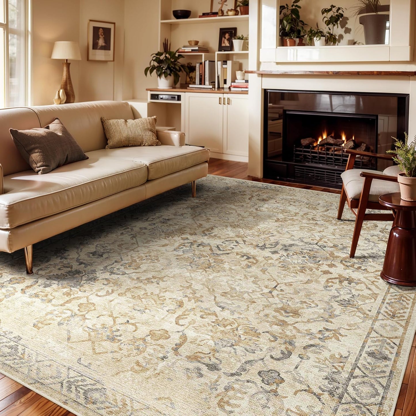 Vintage Floral Area Rug for Living Room and Bedroom Decor