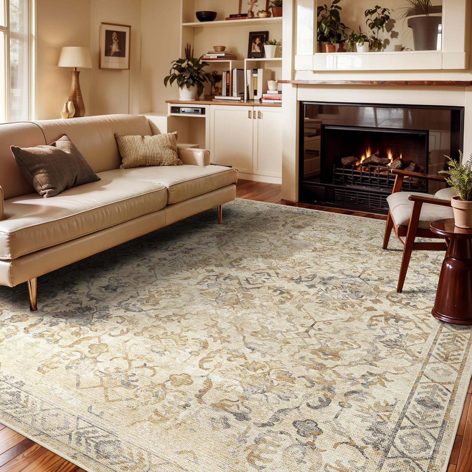 Vintage Floral Area Rug for Living Room and Bedroom Decor