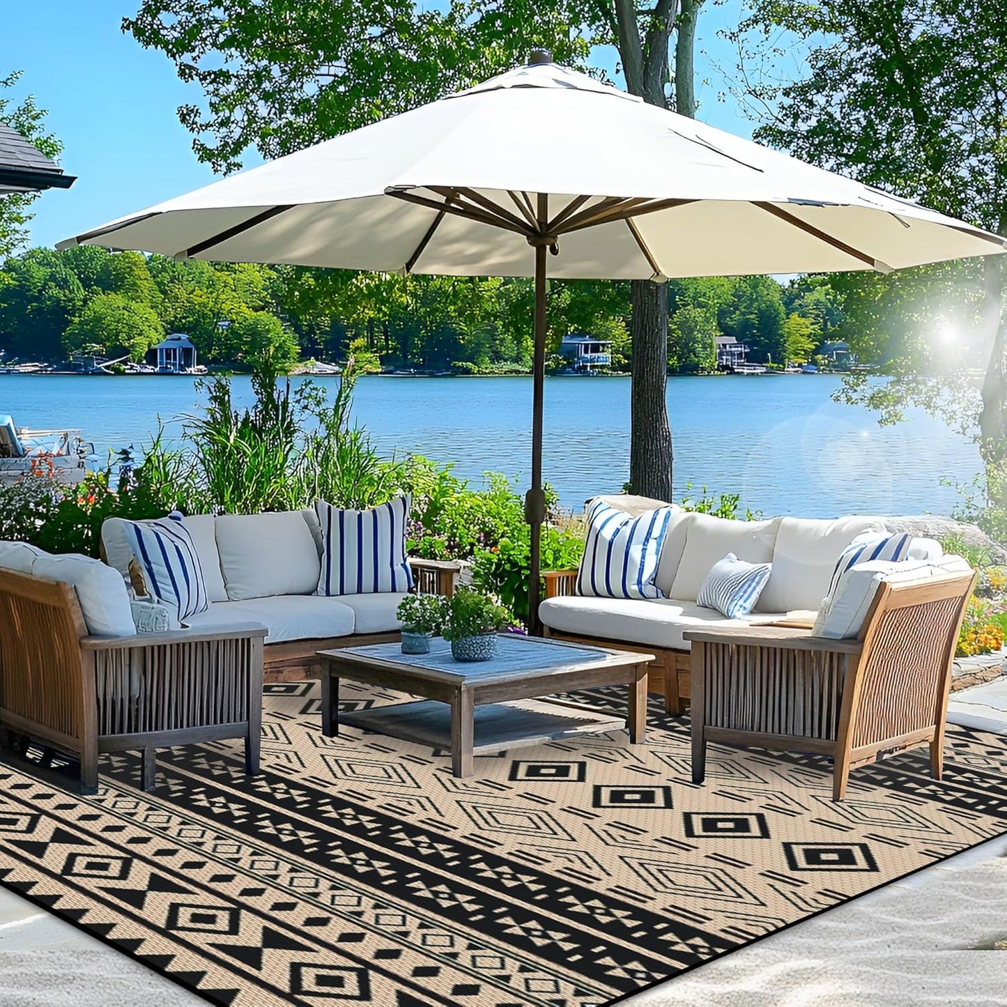 Versatile 9x12 ft Outdoor Rug for Patio, Beach, and Camping