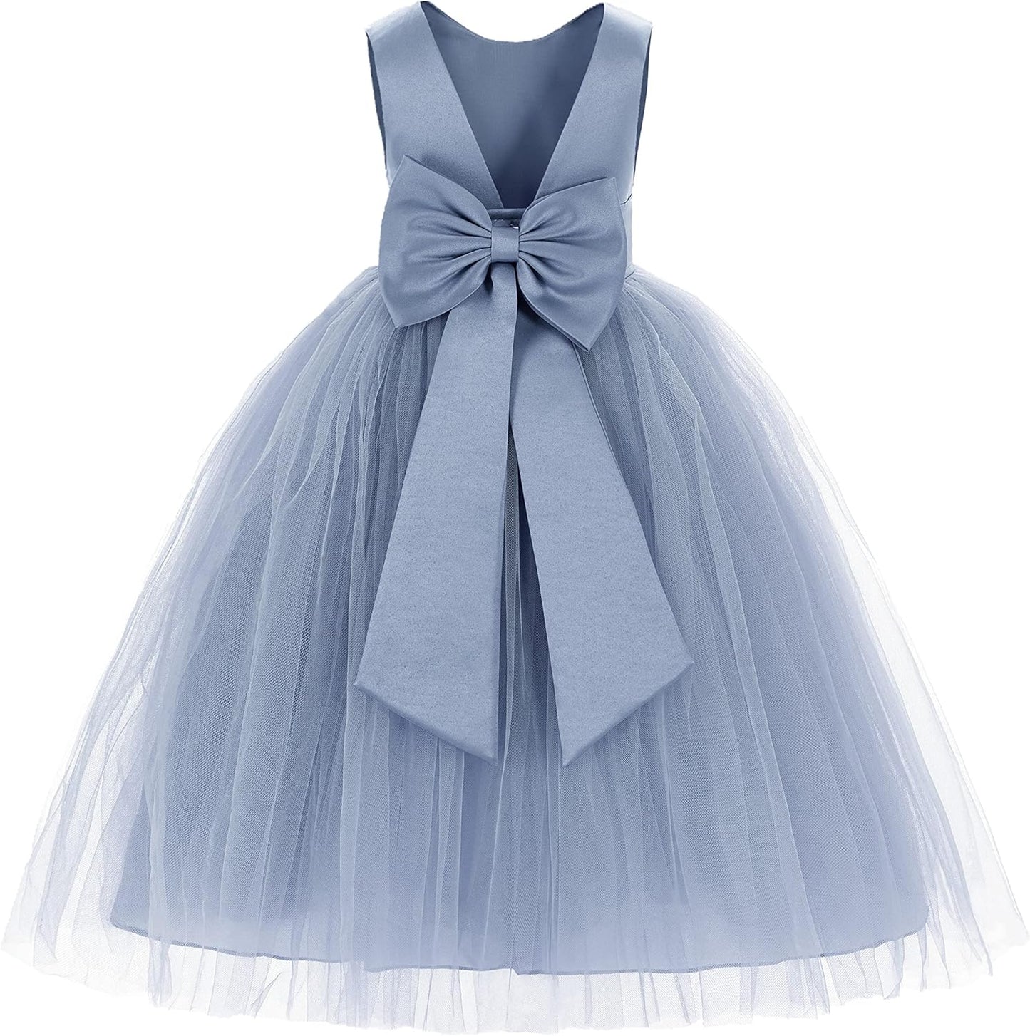 Elegant V-Back Satin Flower Girl Dress for Special Occasions