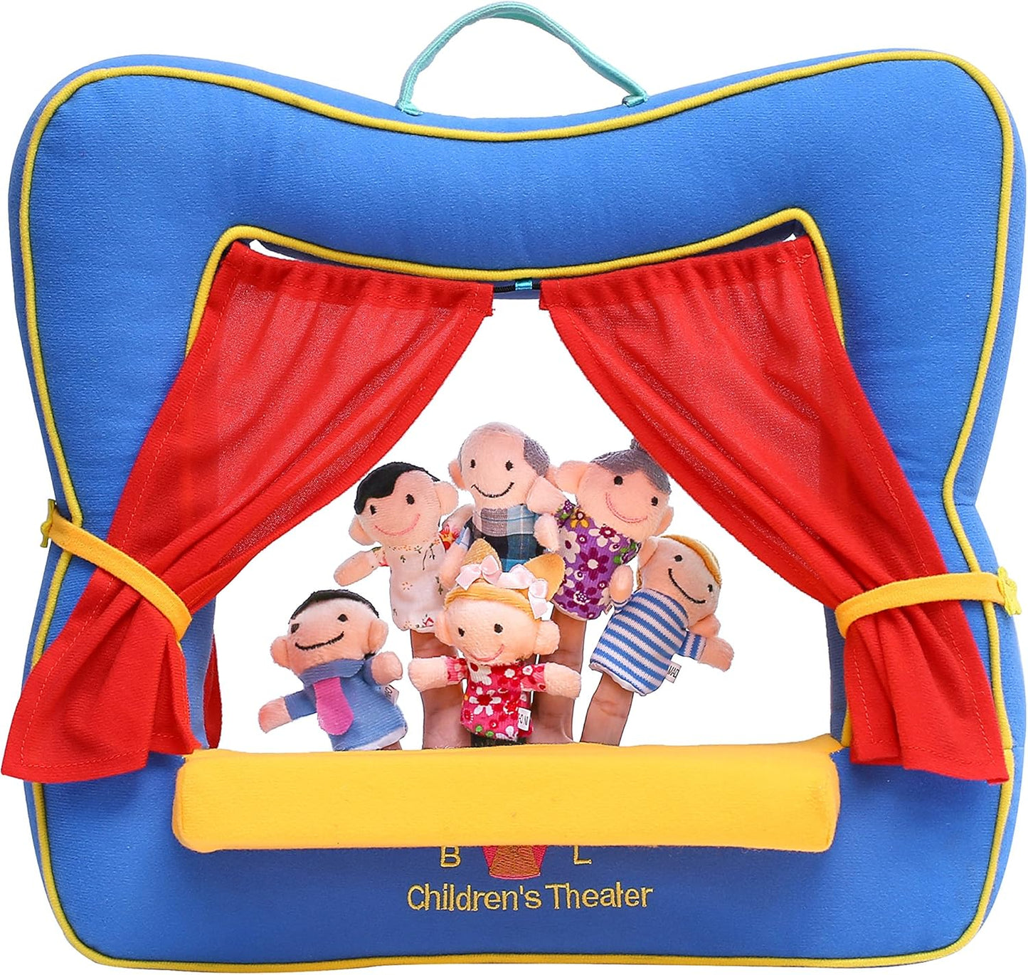 Finger Puppet Theater Stage Set with 6 Plush Family Puppets