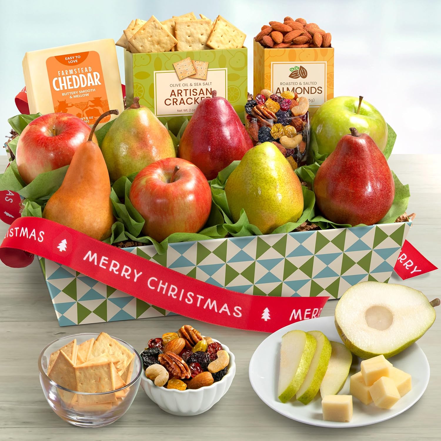 Fresh Fruit Basket with Cheese and Nuts for Merry Christmas