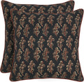 Ridhi Hand Block Print 18x18 Black Cotton Pillow Covers Set of 2