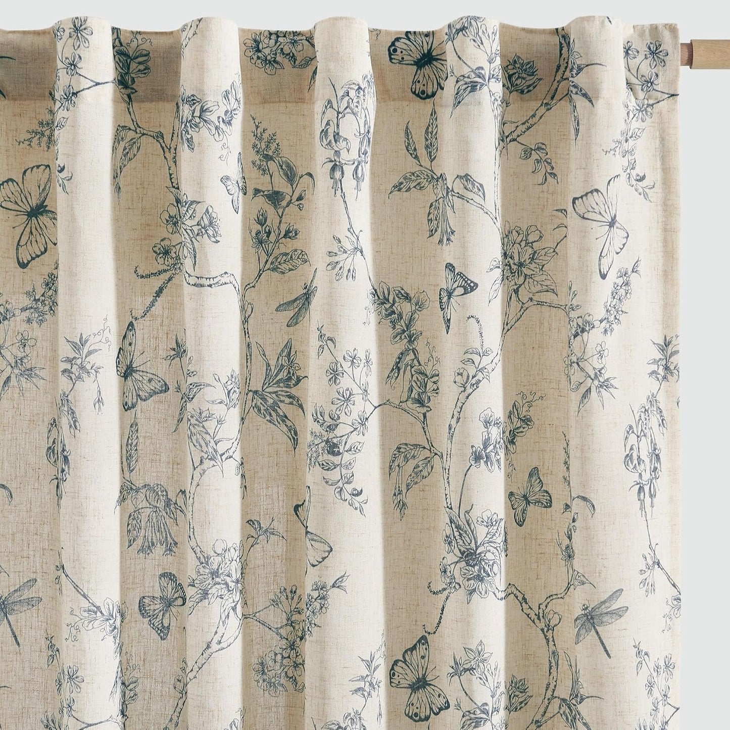 Floral Linen Curtains for Living Room with Butterfly Design
