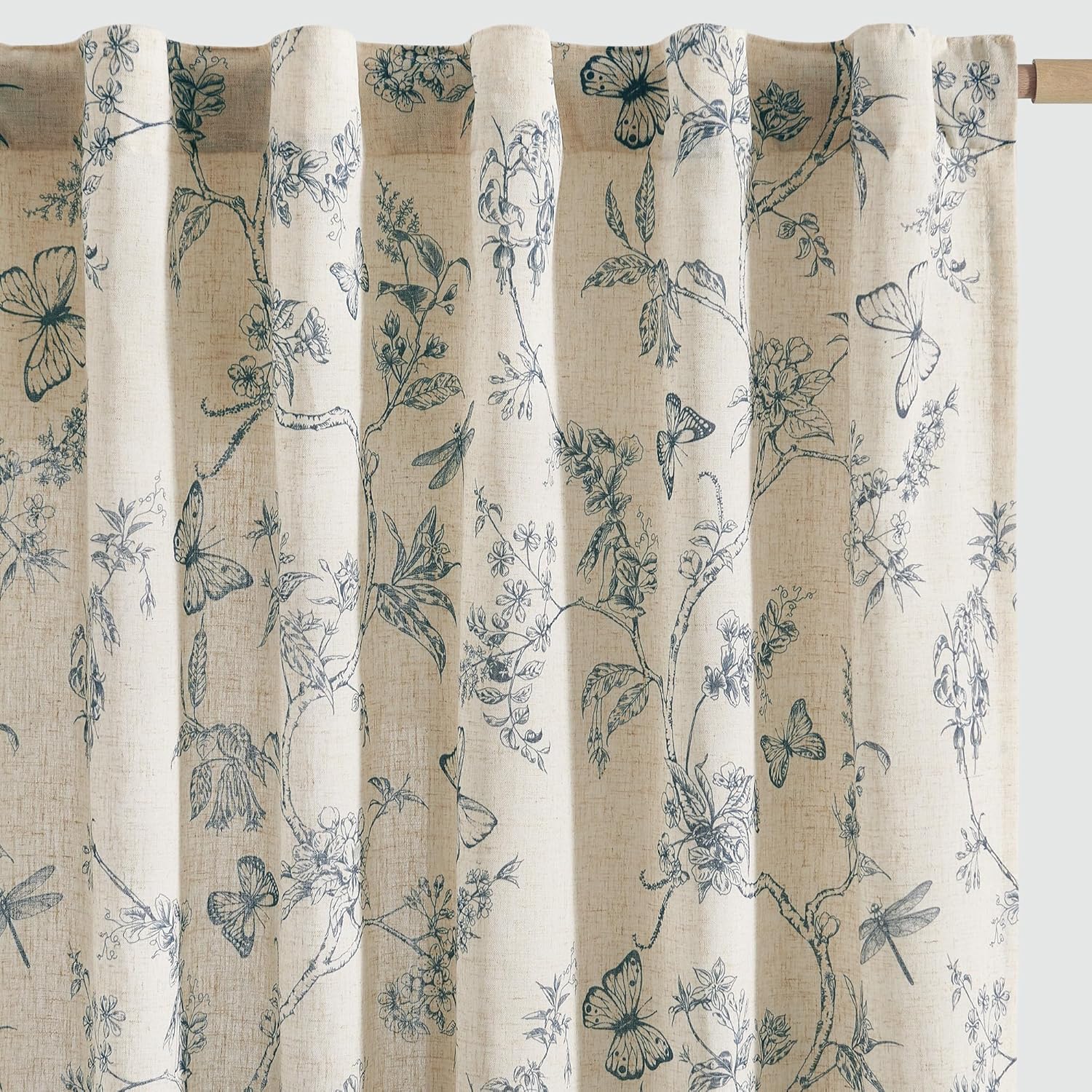Floral Linen Curtains for Living Room with Butterfly Design