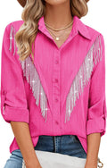 MYMORE Womens Sparkly Fringe Button Down Shirt - Western (Style NLZS)