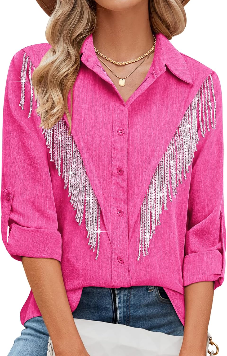 Sparkly Fringe Button Down Shirt for Western Cowgirl Style