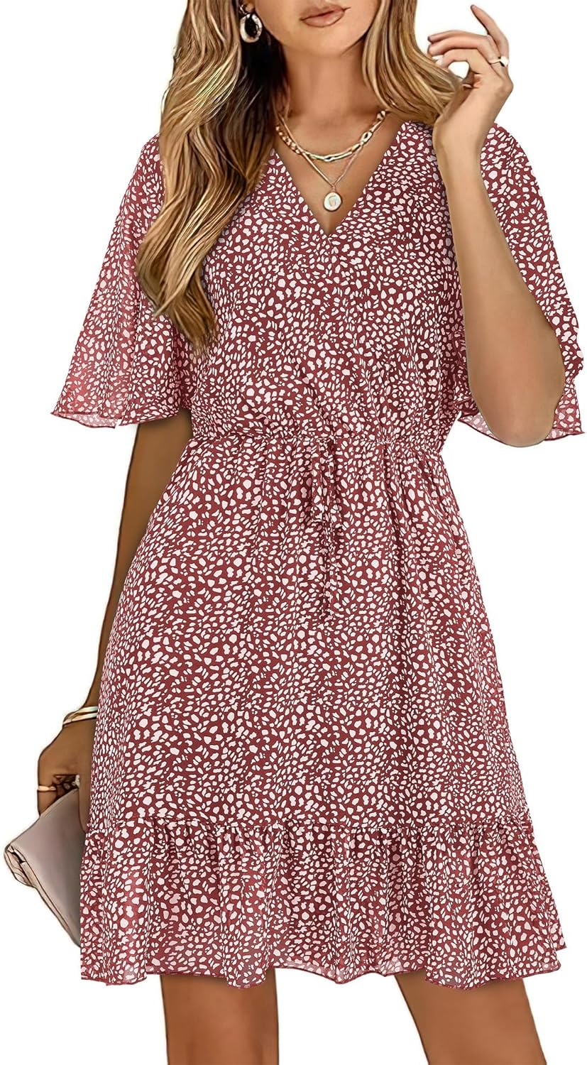 KIRUNDO Women's Summer Dresses Casual Short Sleeve V Neck
