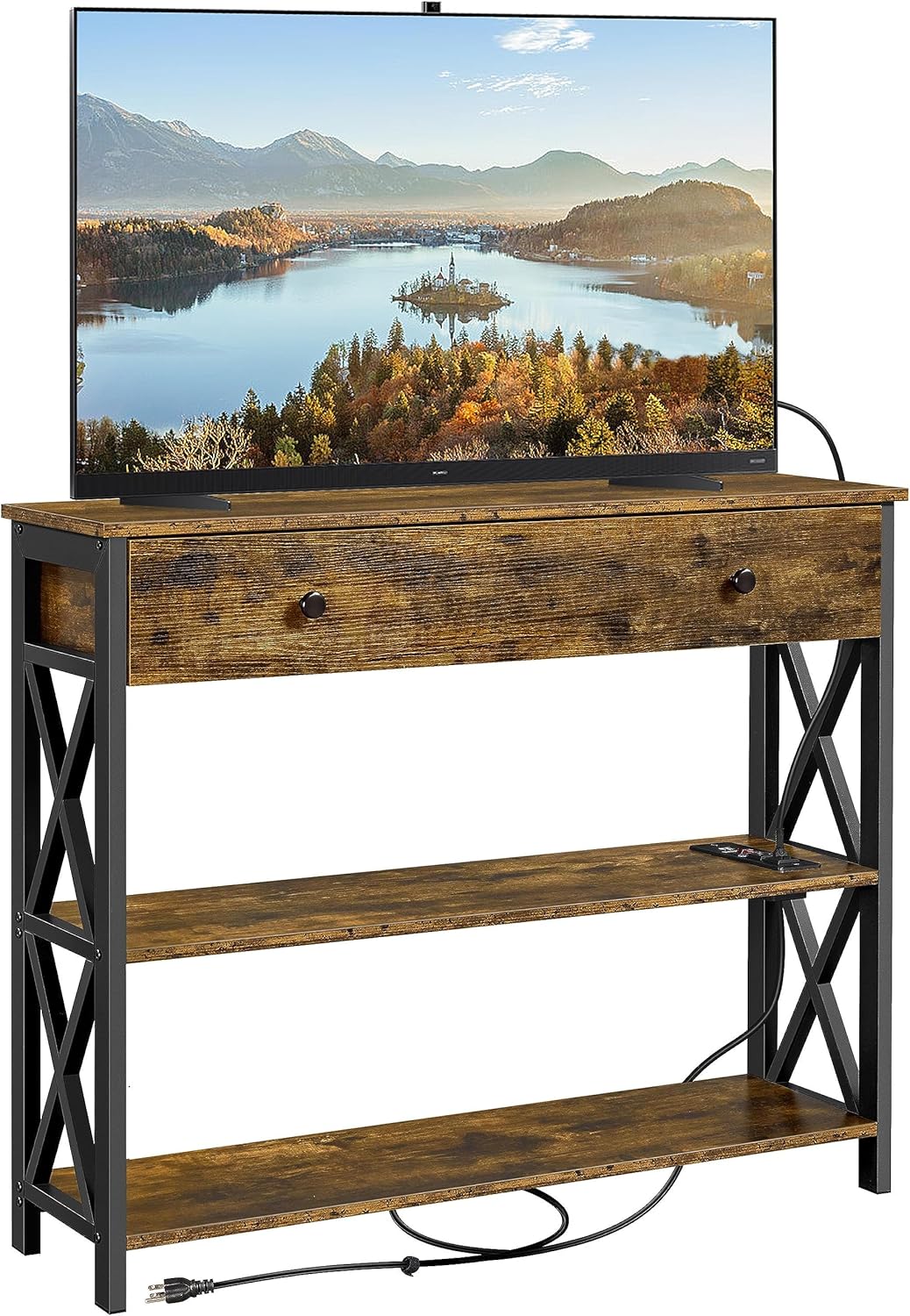 Yaheetech Rustic Brown TV Stand - Outlet, Drawer, Shelf