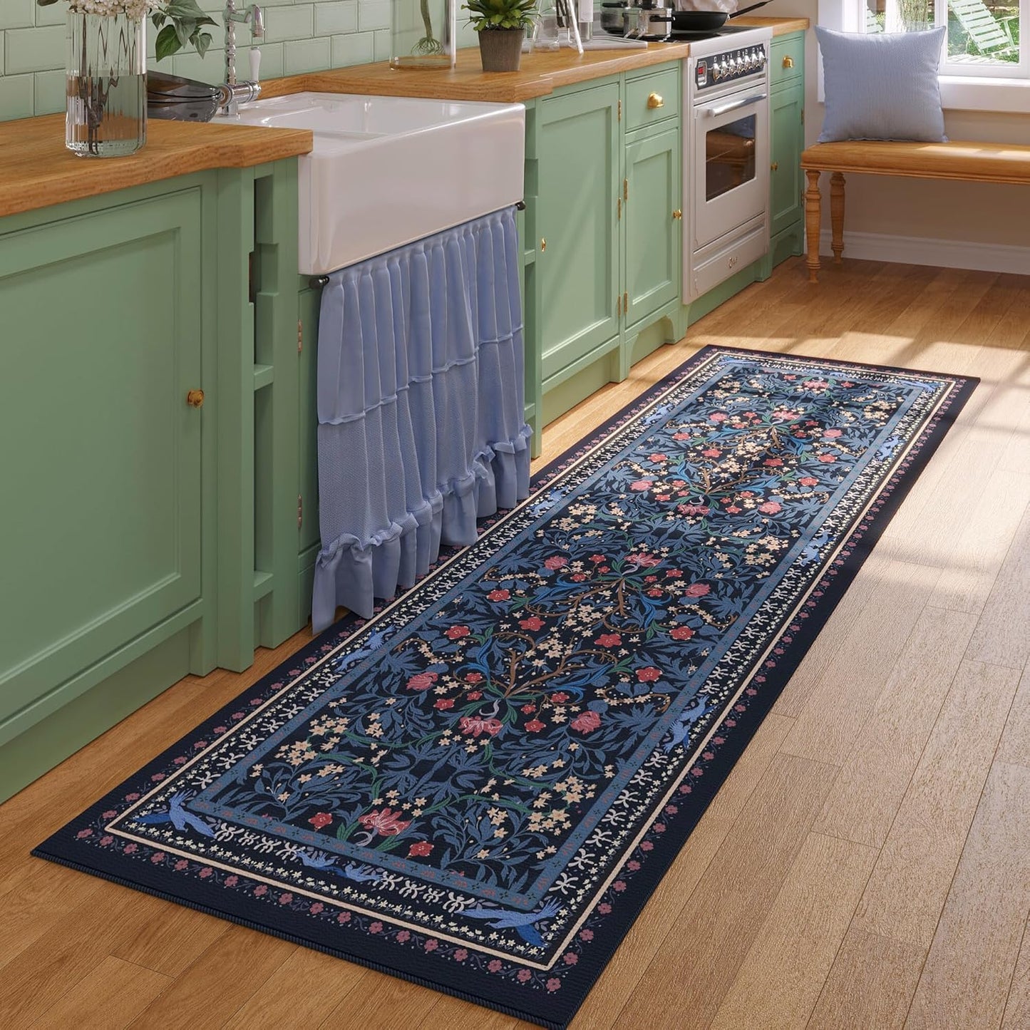Runner Rug for Kitchen Non Slip 2ftx6ft Vintage Floral Design