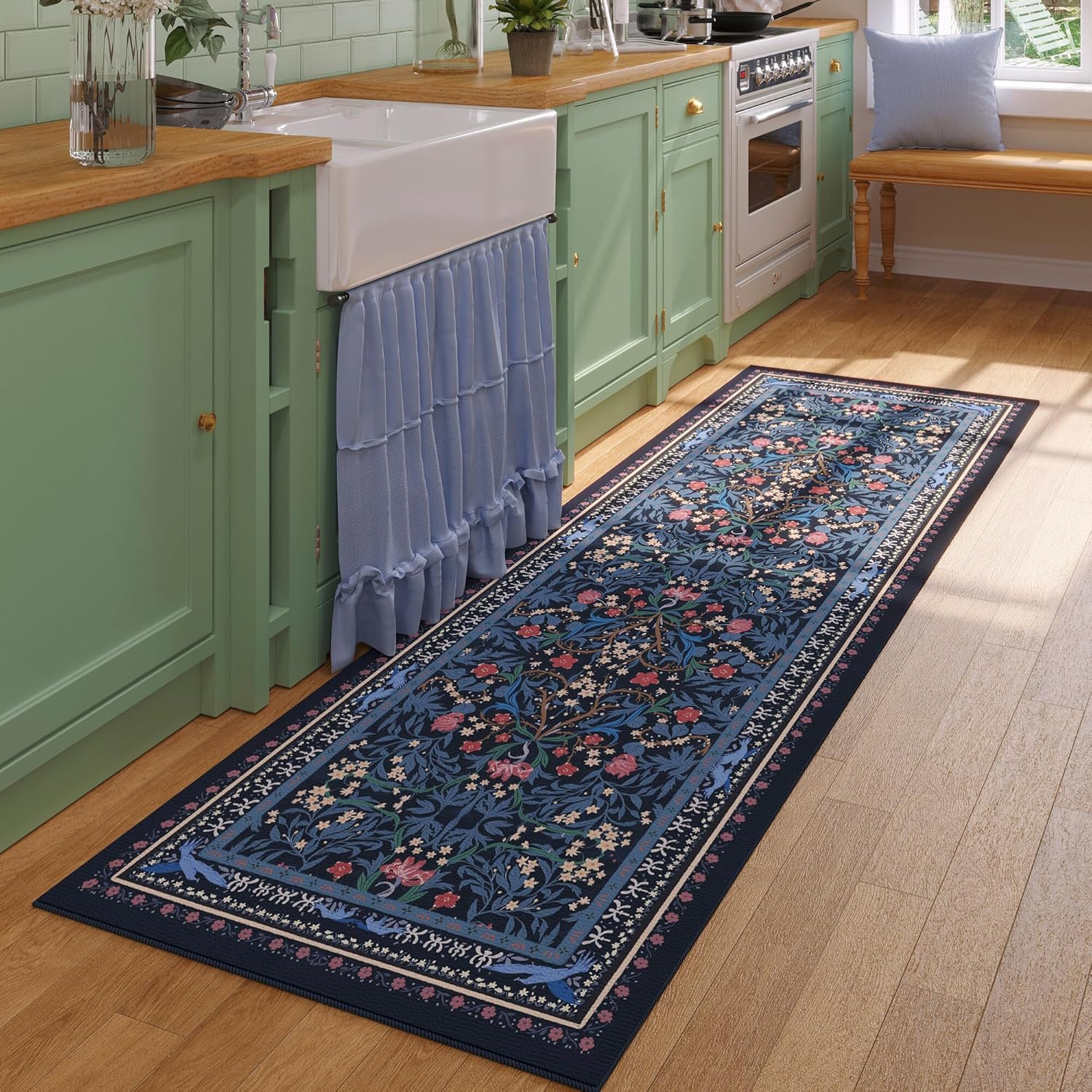 Runner Rug for Kitchen Non Slip 2ftx6ft Vintage Floral Design