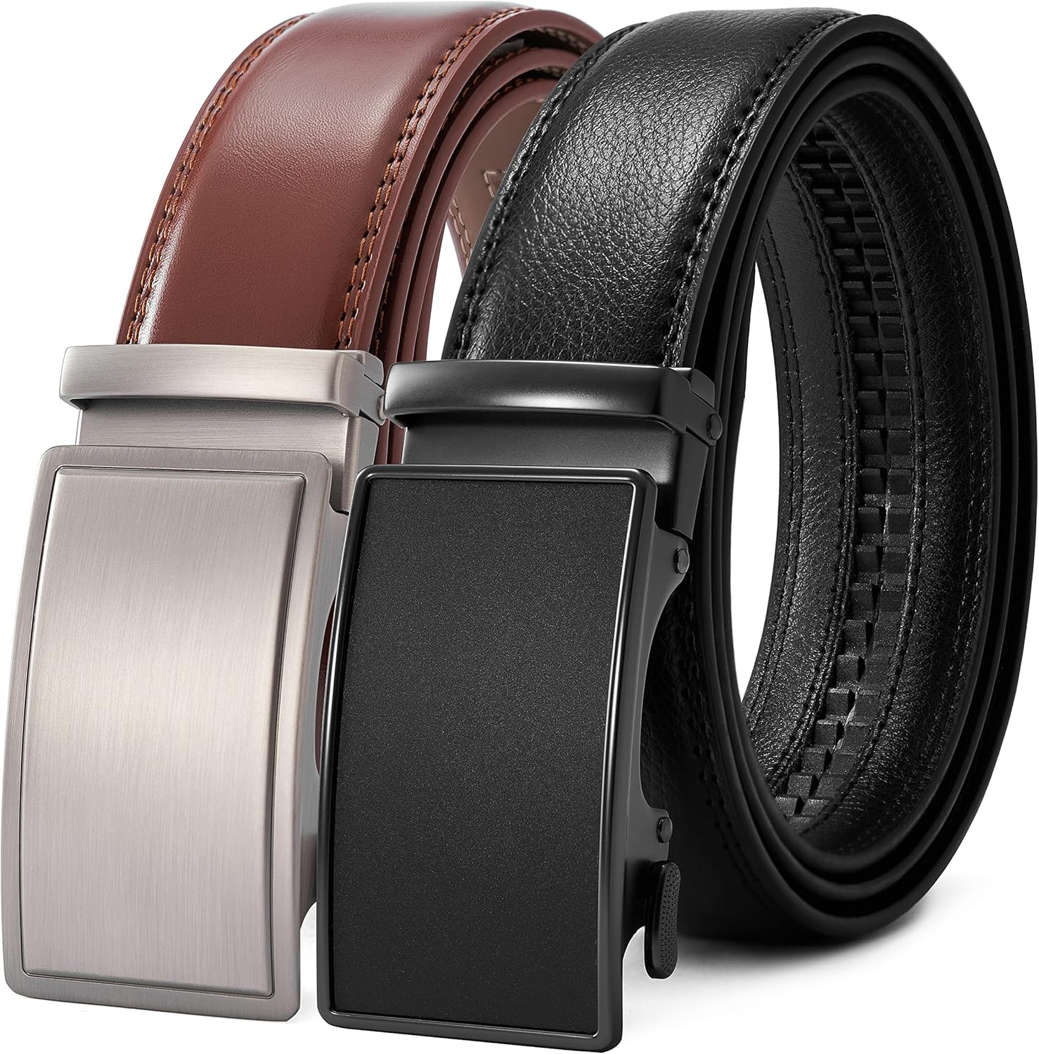 28in-68in Men's Leather Ratchet Dress Belt for Big and Tall