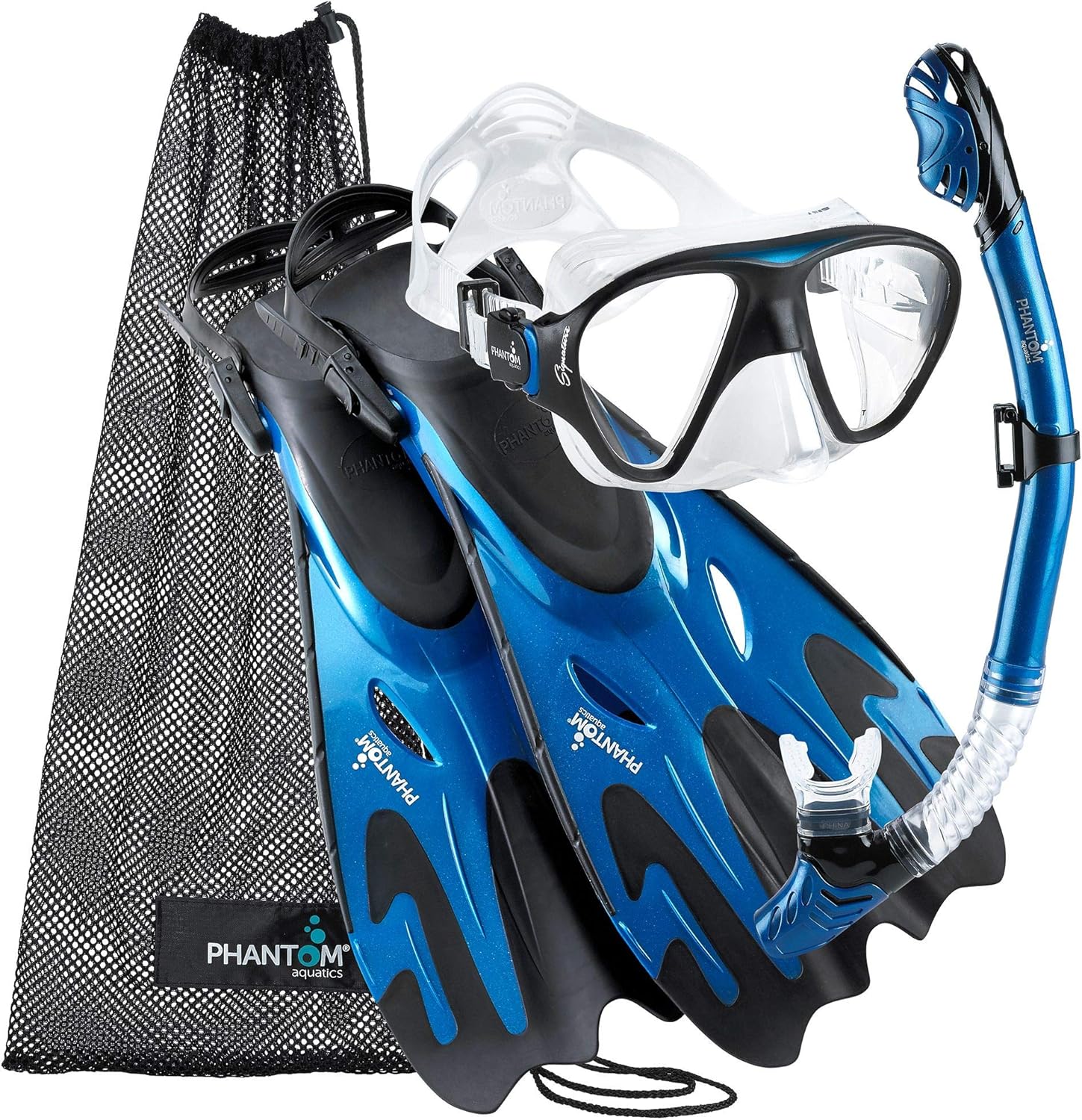 Ultimate Snorkel Set with Swim Gear Bag - Metallic Blue