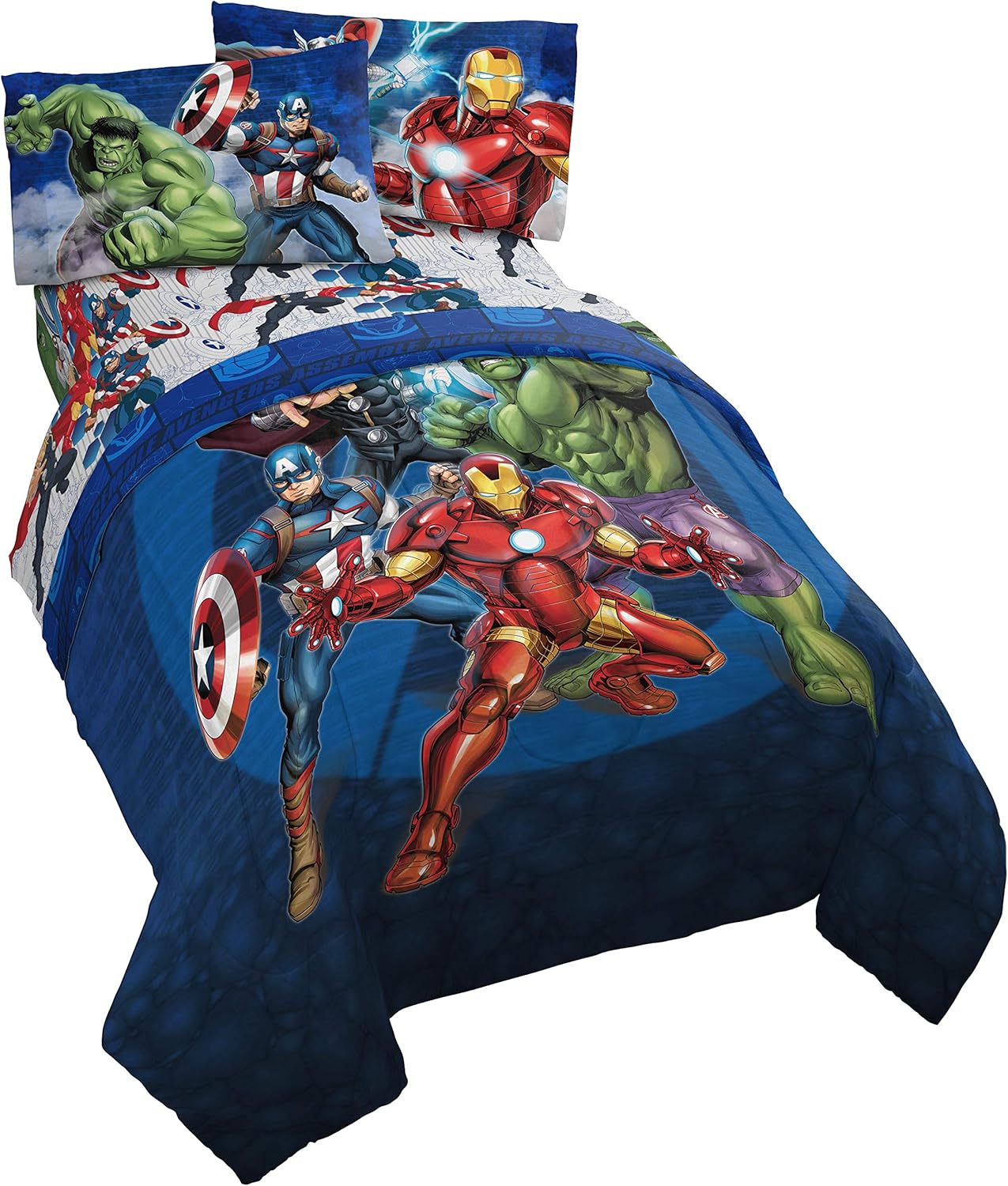Marvel Avengers Blue Circle Twin Bed Set - Soft & Fun Design