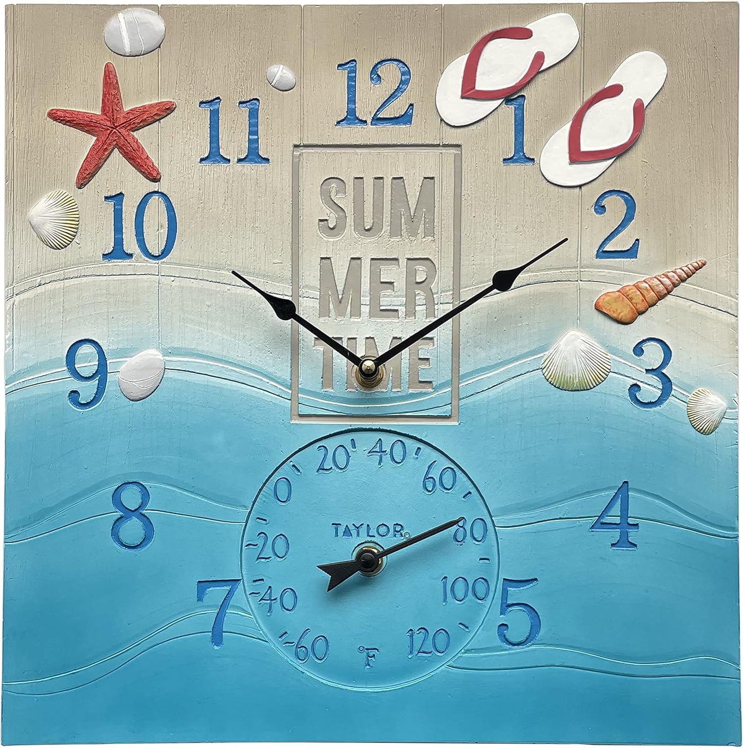 Taylor Summertime Poly Resin Indoor Outdoor Clock Thermometer