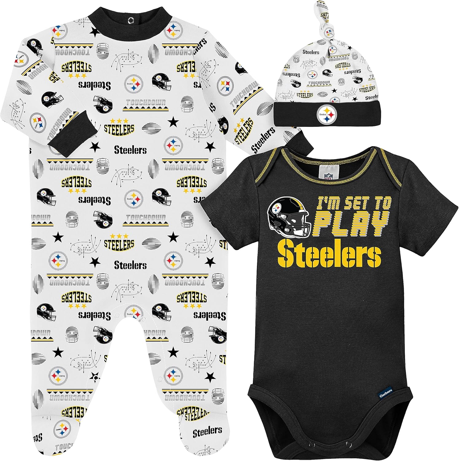 Gerber NFL Baby Boys' 3-Piece Bodysuit Set for Steelers Fans