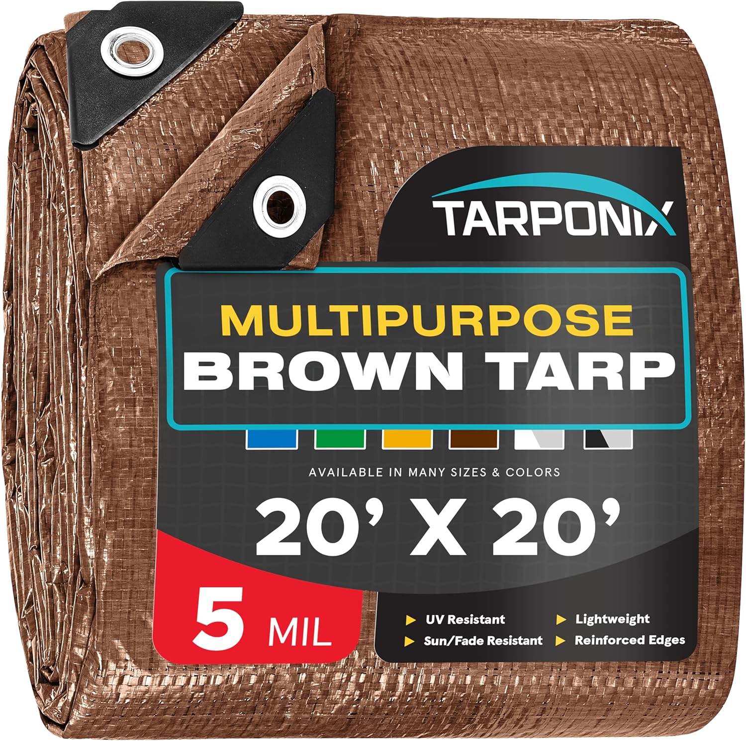 Brown Poly Tarp 20 x 20 Lightweight Waterproof Cover for All Uses