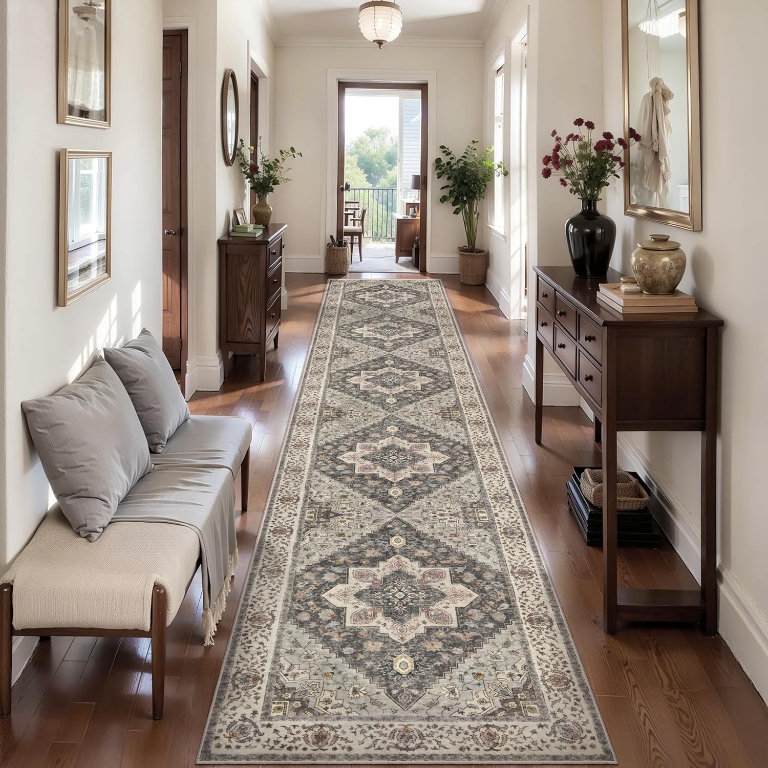 Tangsoo Hallway Runner Rug 2.6x14 Non-Slip Vintage Soft Design
