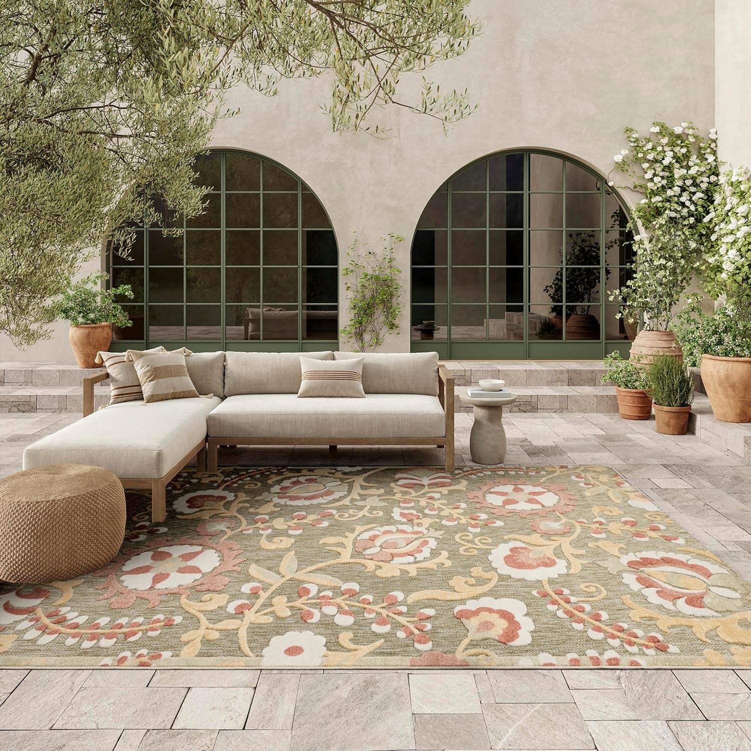 Nourison Aloha Sage Rose Area Rug - Vibrant Floral Design