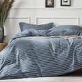 Washed Cotton Duvet Cover Queen Size - Breathable Striped Comfort