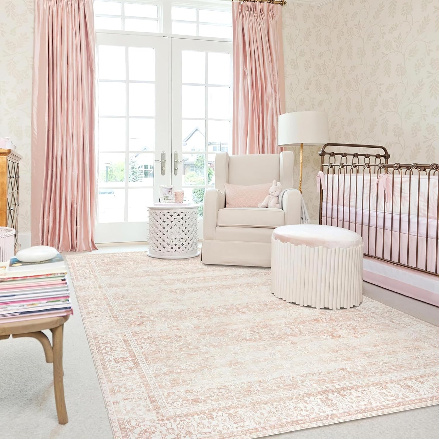 Pink Area Rug for Living Room Soft Washable Faux Wool 8x10