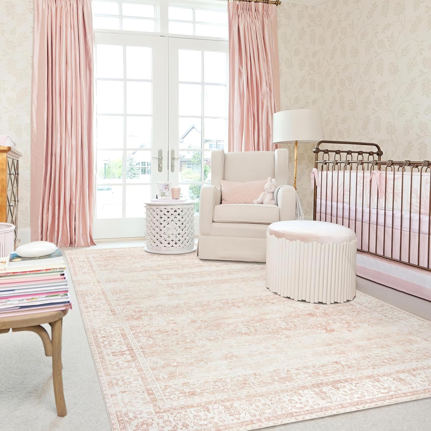 Pink Area Rug for Living Room Soft Washable Faux Wool 8x10