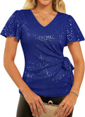 GRACE KARIN Womens Sequin Tops Ruffle Sleeve Sparkly Shirt Novelty