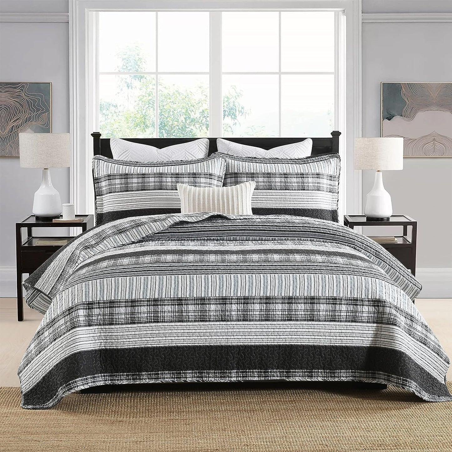 Homzard Quilts Queen Size - Black and White Comforter Set